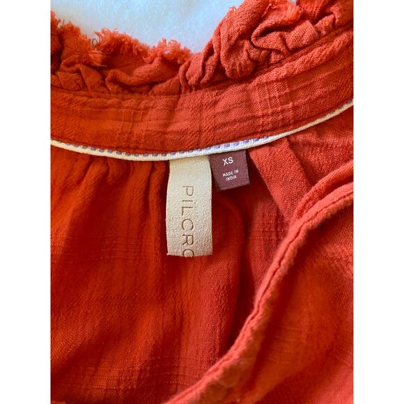 PILCRO Anthropologie Orange Top/Blouse Oversize XS 100% Cotton Boho - Picture 3 of 6